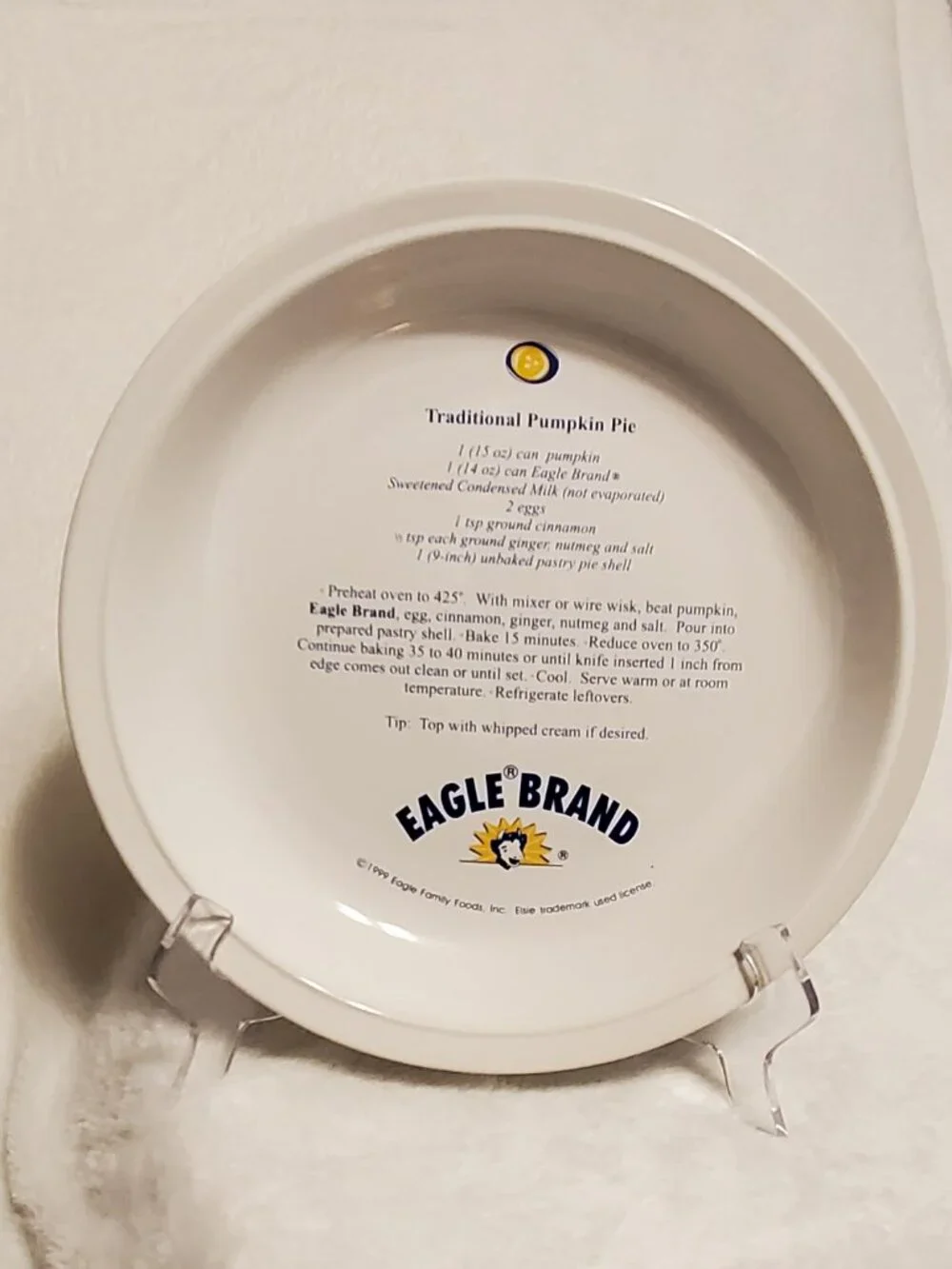 Eagle Brand 1999 Woodmere China Pumpkin Pie Plate 11
